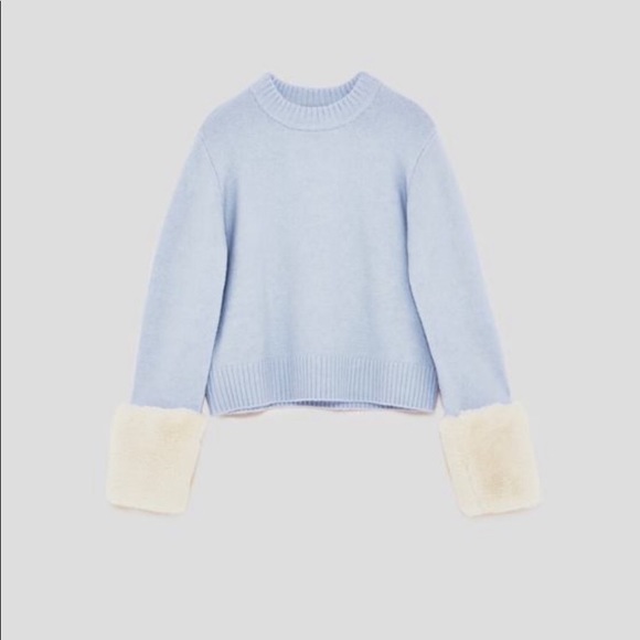 Zara Baby Blue Sweater with faux fur Cuffs - Picture 5 of 8